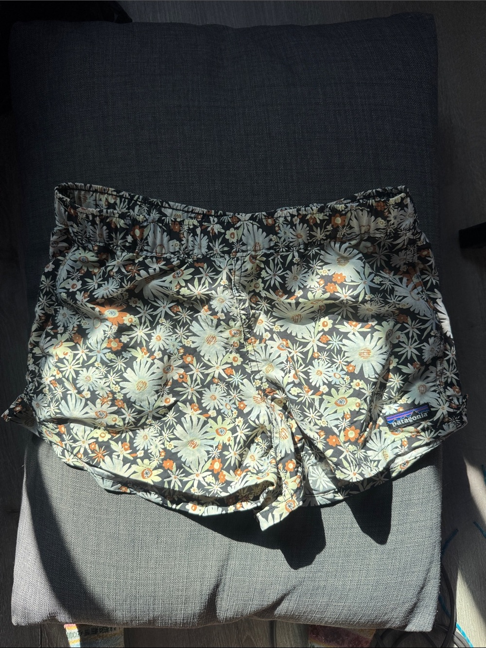 Patagonia Floral Daisy Athletic Shorts in Green, White & Orange